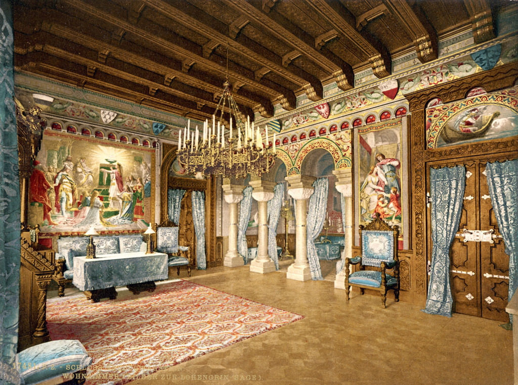 Drawing room with pictures of the Lohengrin saga, Neuschwanstein Castle, Upper Bavaria