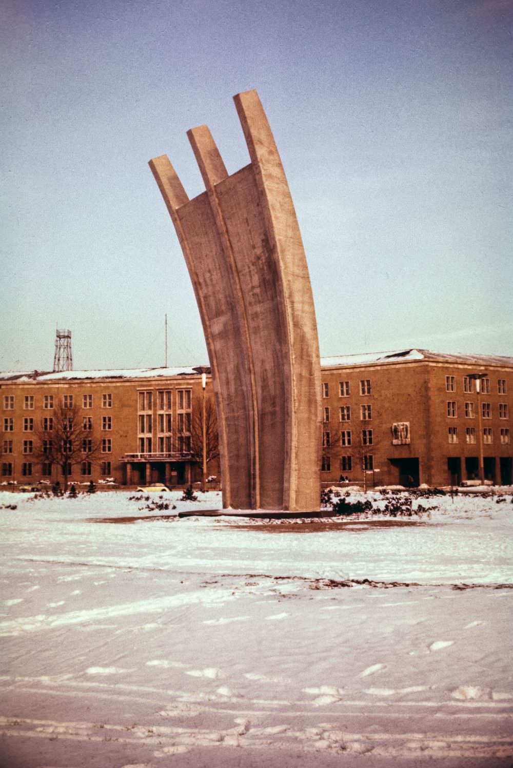 The 'hunger rake' memorial at Tempelhof Airport commemorates the Berlin Airlift of 1948/9 when allied aircraft kept West Berlin supplied by air to break a Soviet blockade.