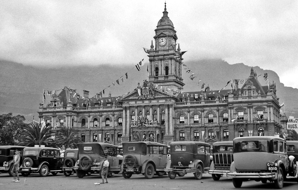 City Hall decorated for the visit of Prince George.To see detail view original, 1934