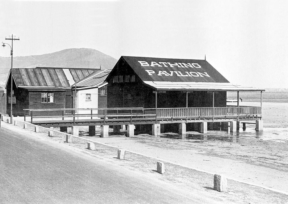 Woodstock Pavillion, 1935. Situated near the present day Royal Cape Yacht club, was the Woodstock Bathing Pavilion.