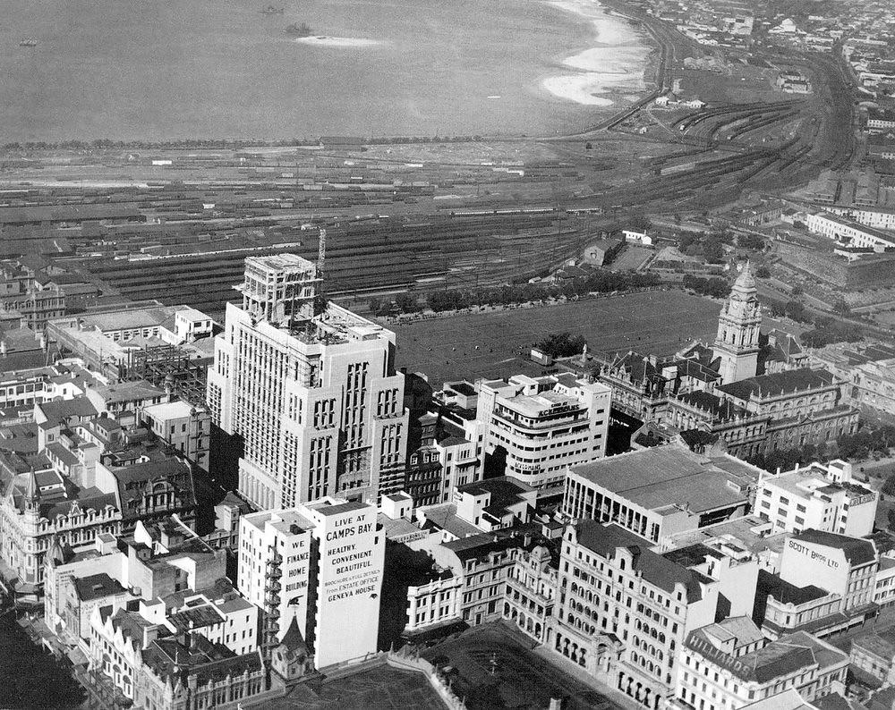 View of the Old Mutual building nearing completion and the Post Office behind it starting to take shape, 1937
