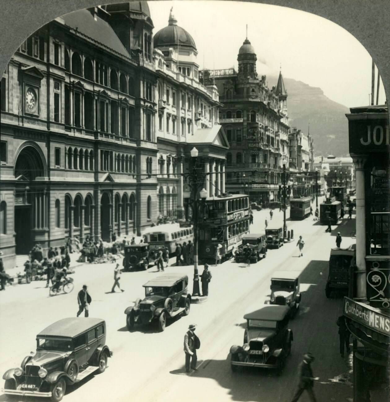 'The Post Office and Curb Flower Market, Adderley Street, Cape Town, 1930s