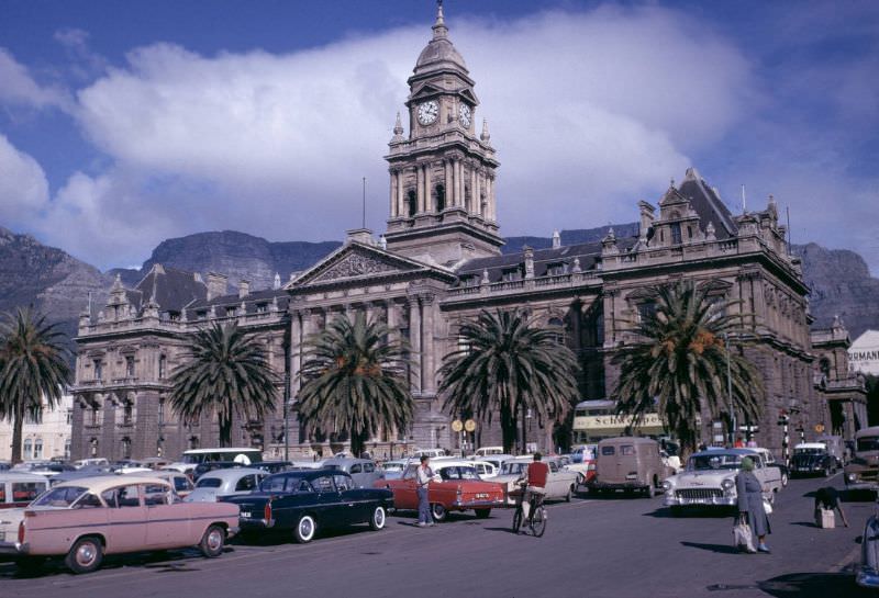 Cars parked across from Cape Town City Hall, 1960s