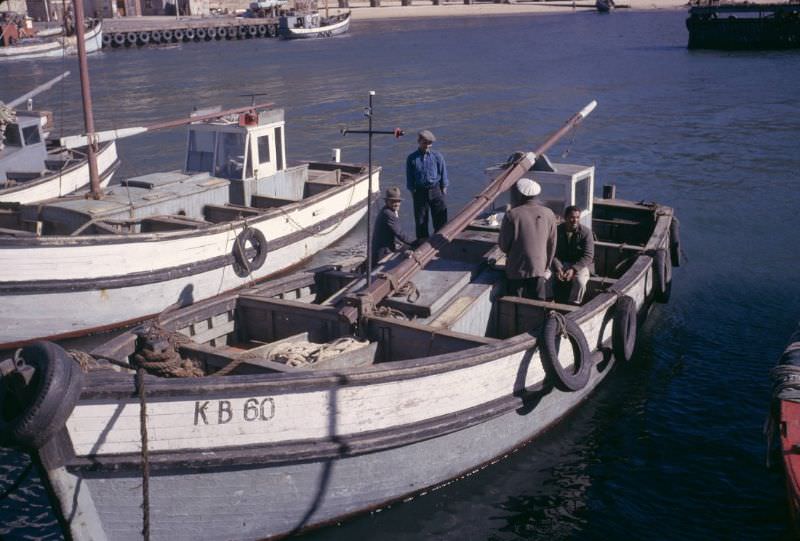Fishing boats docked in Cape Town harbor, 1960s
