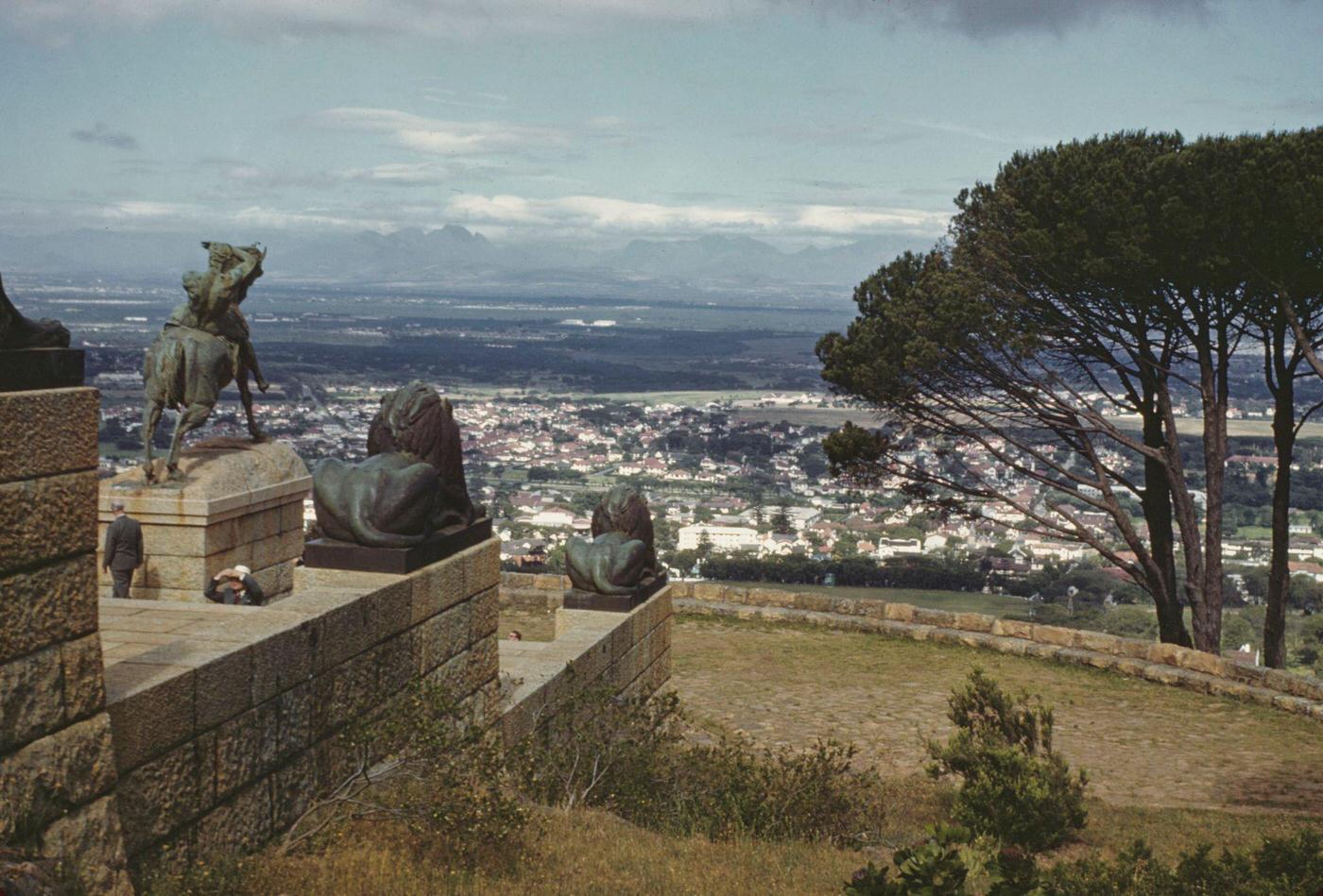 View looking east from the Rhodes Memorial on Devil's Peak of buildings in the Rondebosch district of the city of Cape Town, 1960