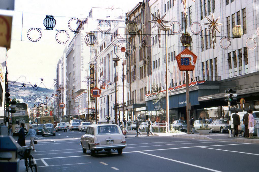 Adderley street, 1971. Decorated for the 10th anniversary of the Republic.