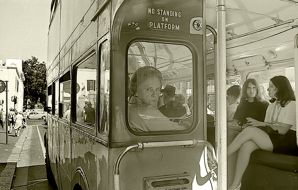 Bus passengers, 1976.