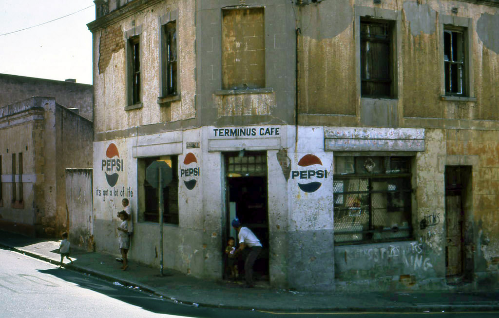 Cafe district six on the corner of College and Cambridge Streets, 1970.