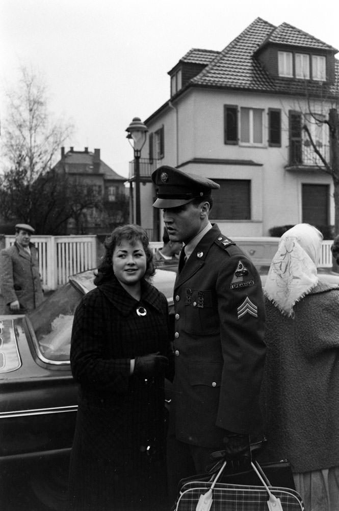 Sgt. Elvis Presley leaves the house he and his family occupied in Bad Nauheim, Germany, March 1960.