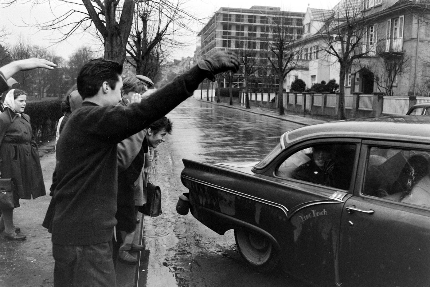 Elvis and Priscilla leave the house he and his family occupied in Bad Nauheim, Germany, March 1960.