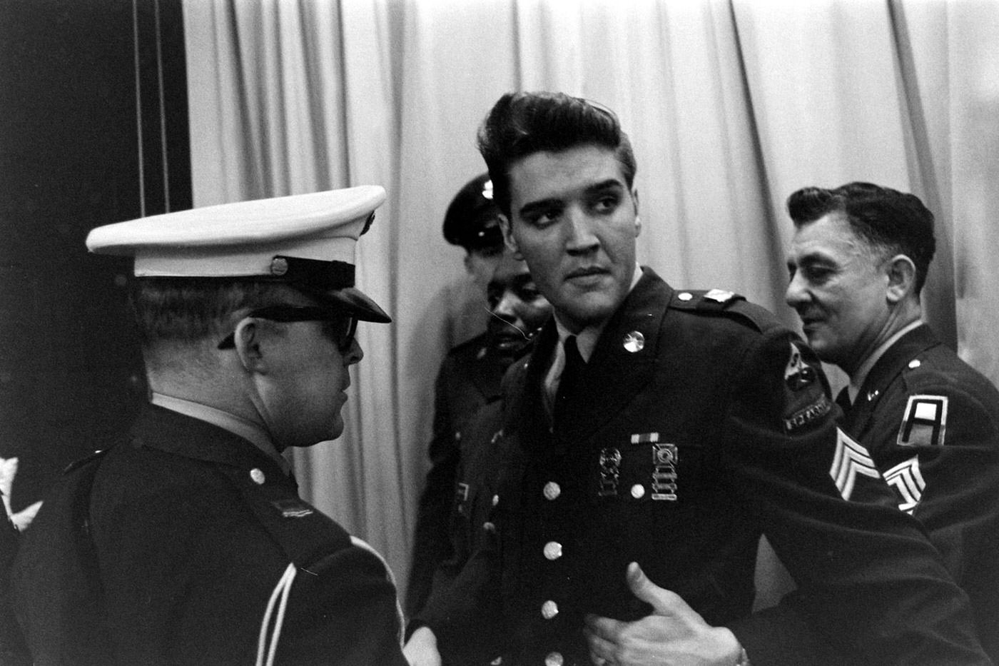 Elvis Presley at Fort Dix, New Jersey, shortly before his discharge from the U.S. Army, March 1960.