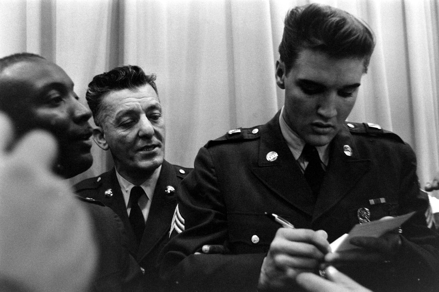 Elvis Presley at Fort Dix, New Jersey, shortly before his discharge from the U.S. Army, March 1960.