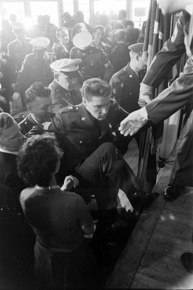 Elvis Presley at Fort Dix, New Jersey, shortly before his discharge from the U.S. Army, March 1960.