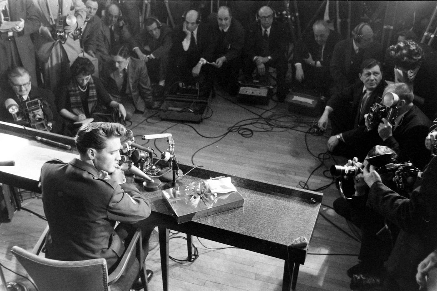 Elvis Presley at Fort Dix, New Jersey, shortly before his discharge from the U.S. Army, March 1960.