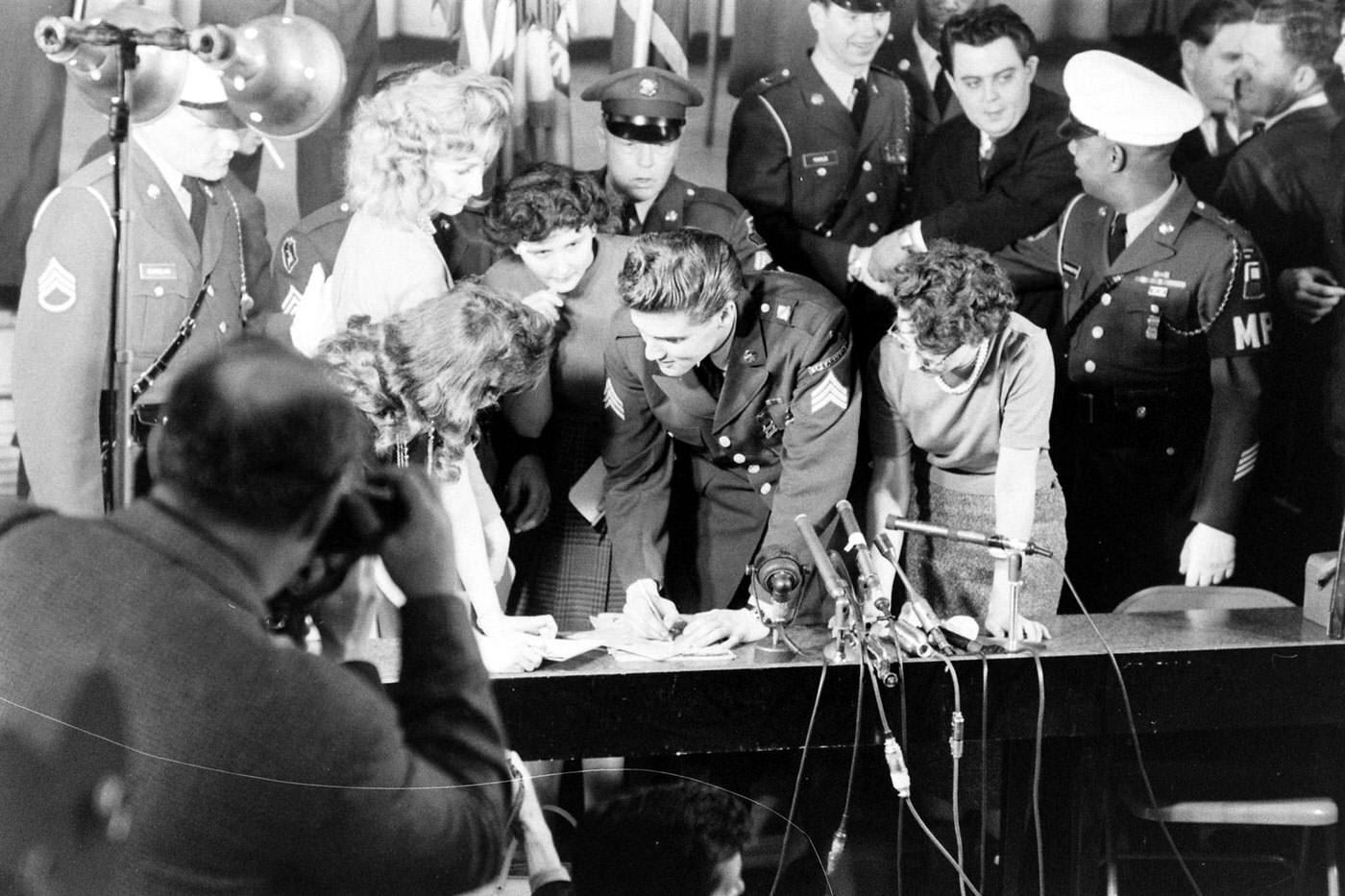 Elvis Presley at Fort Dix, New Jersey, shortly before his discharge from the U.S. Army, March 1960.