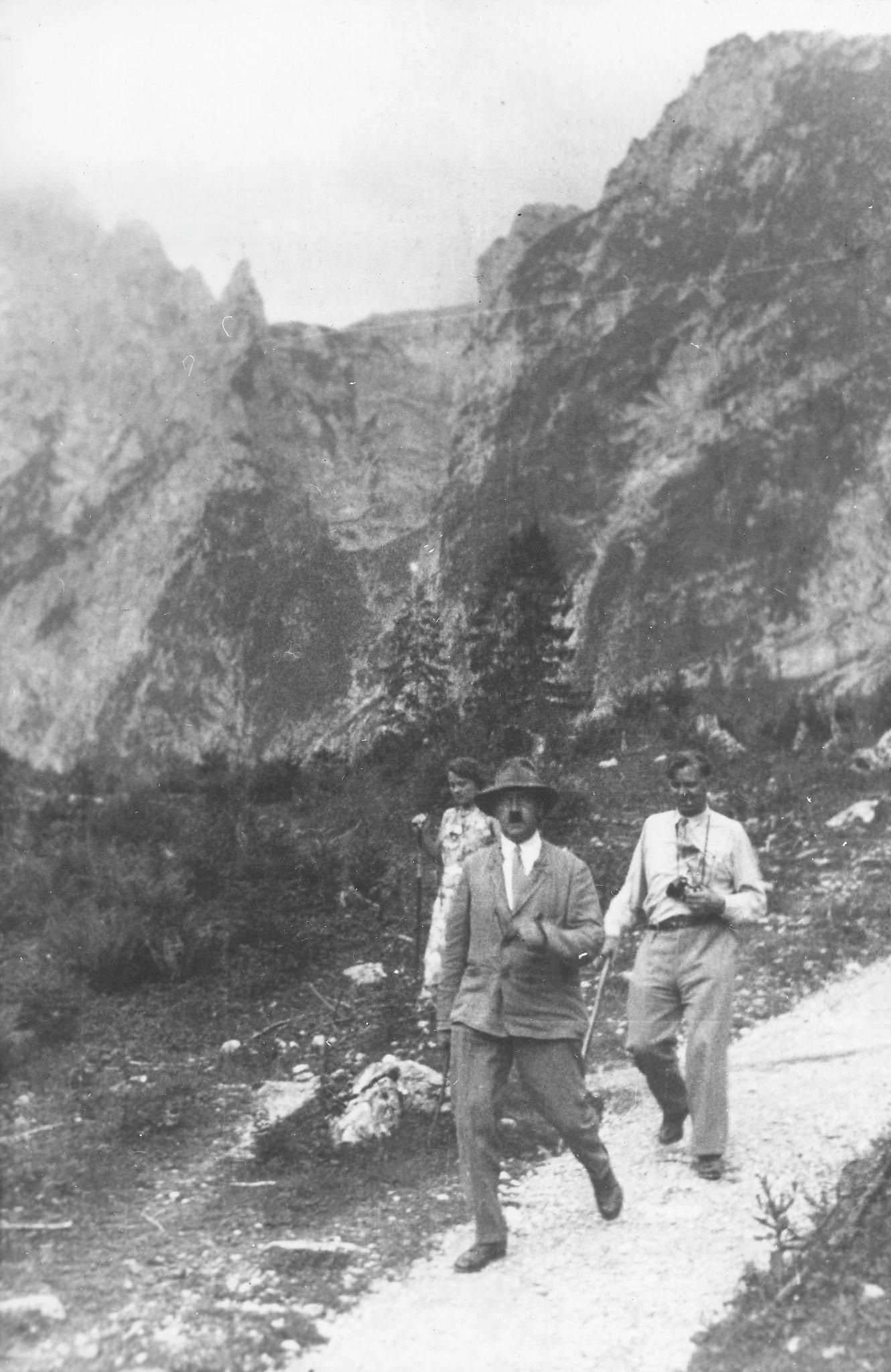 Adolf Hitler with Julius Schaub and his niece Angela (Geli) Raubal on a stroll at Obersalzberg, 1930