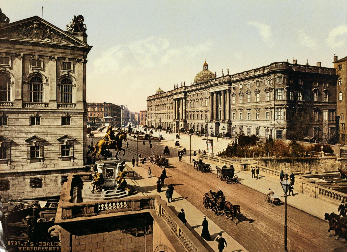 Kurfürstenbrucke and the Royal Castle, Berlin, Germany, late 19th century.