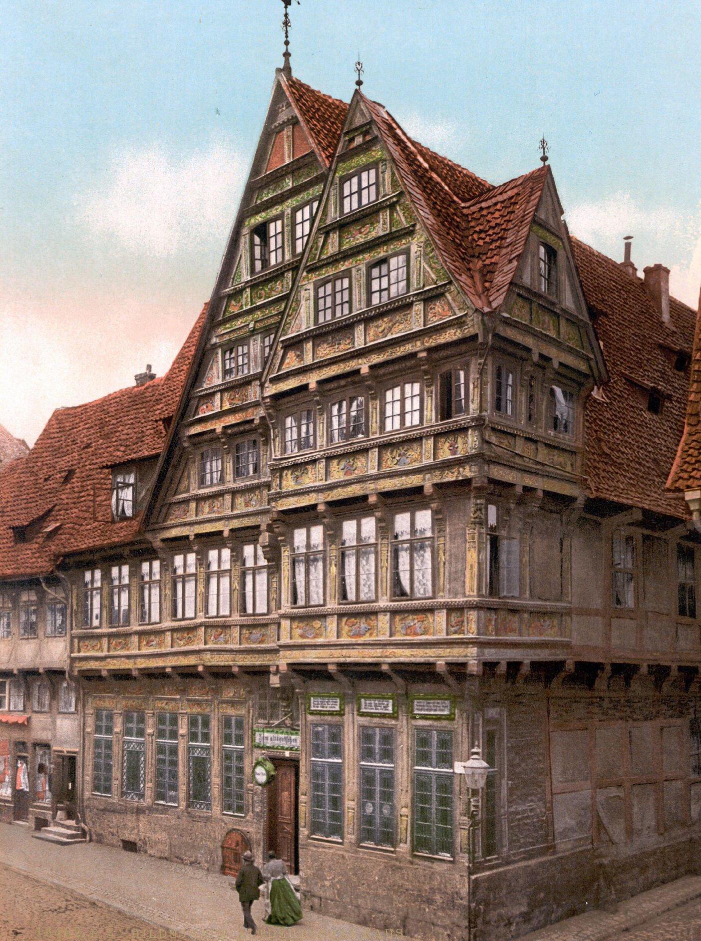 Old house in Hildesheim, Hanover, Germany, 1890.