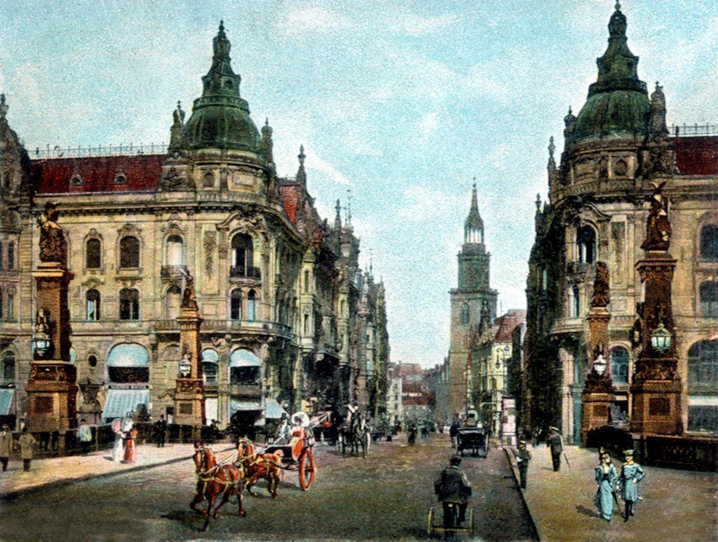 View of Kaiser-Wilhelm-Bruecke and Kaiser-Wilhelm-Strasse in Berlin, German Empire Kingdom Prussia, 1890s