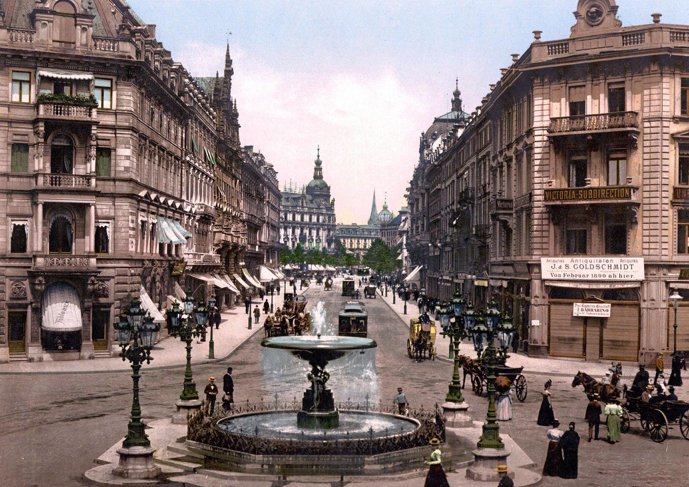 Street scene in Kaiserstrasse, Frankfurt, Germany, 1890s