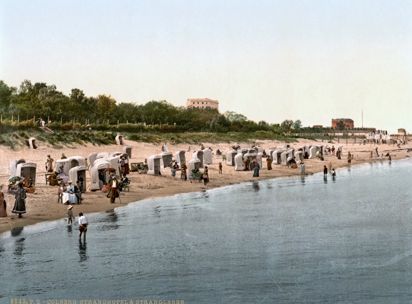 Hotel and beach, Colberg, Pomerania, Germany (now Kołobrzeg, Poland), 1890