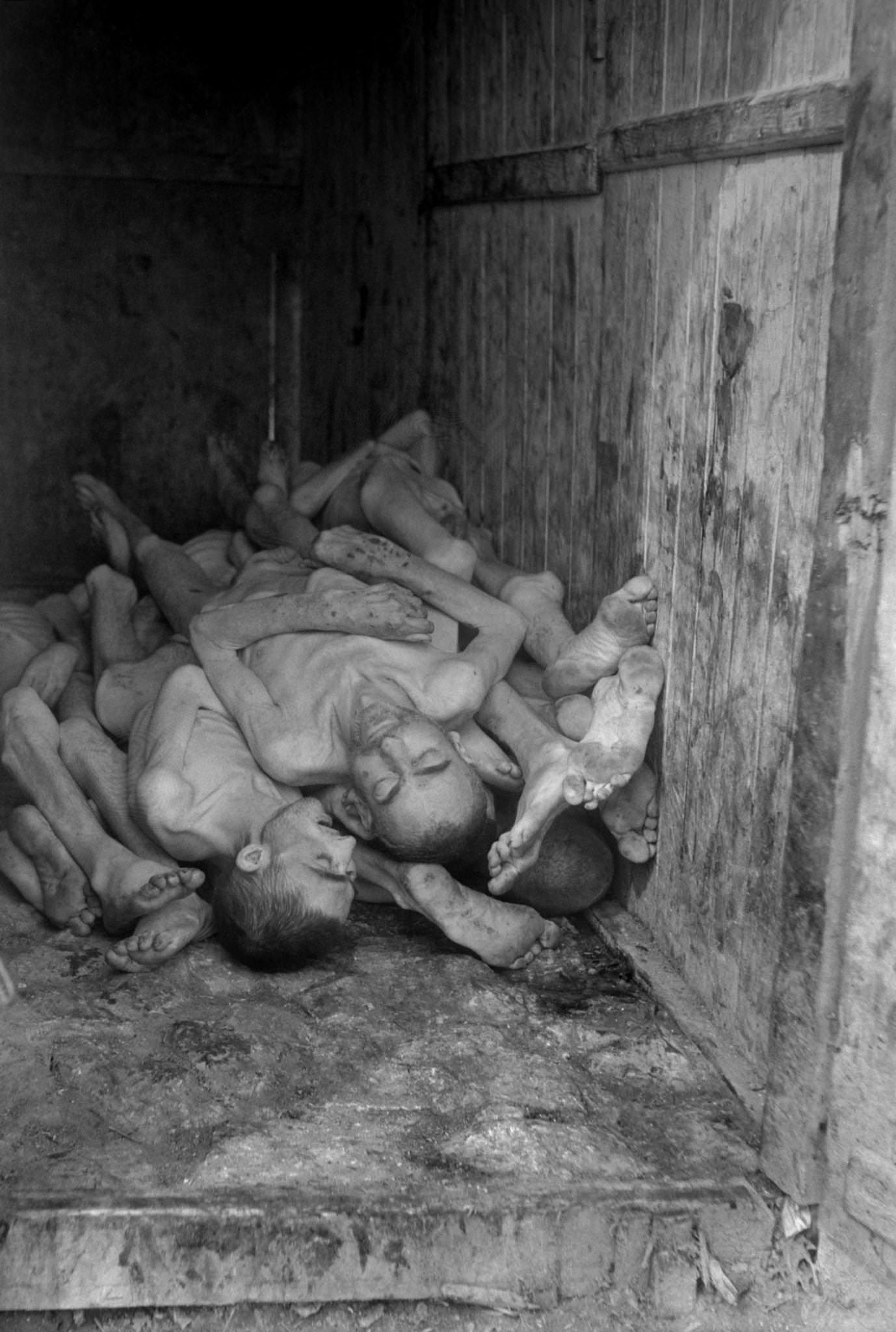 Corpses of prisoners piled up at Buchenwald concentration camp upon its liberation by Allied troops in April 1945.