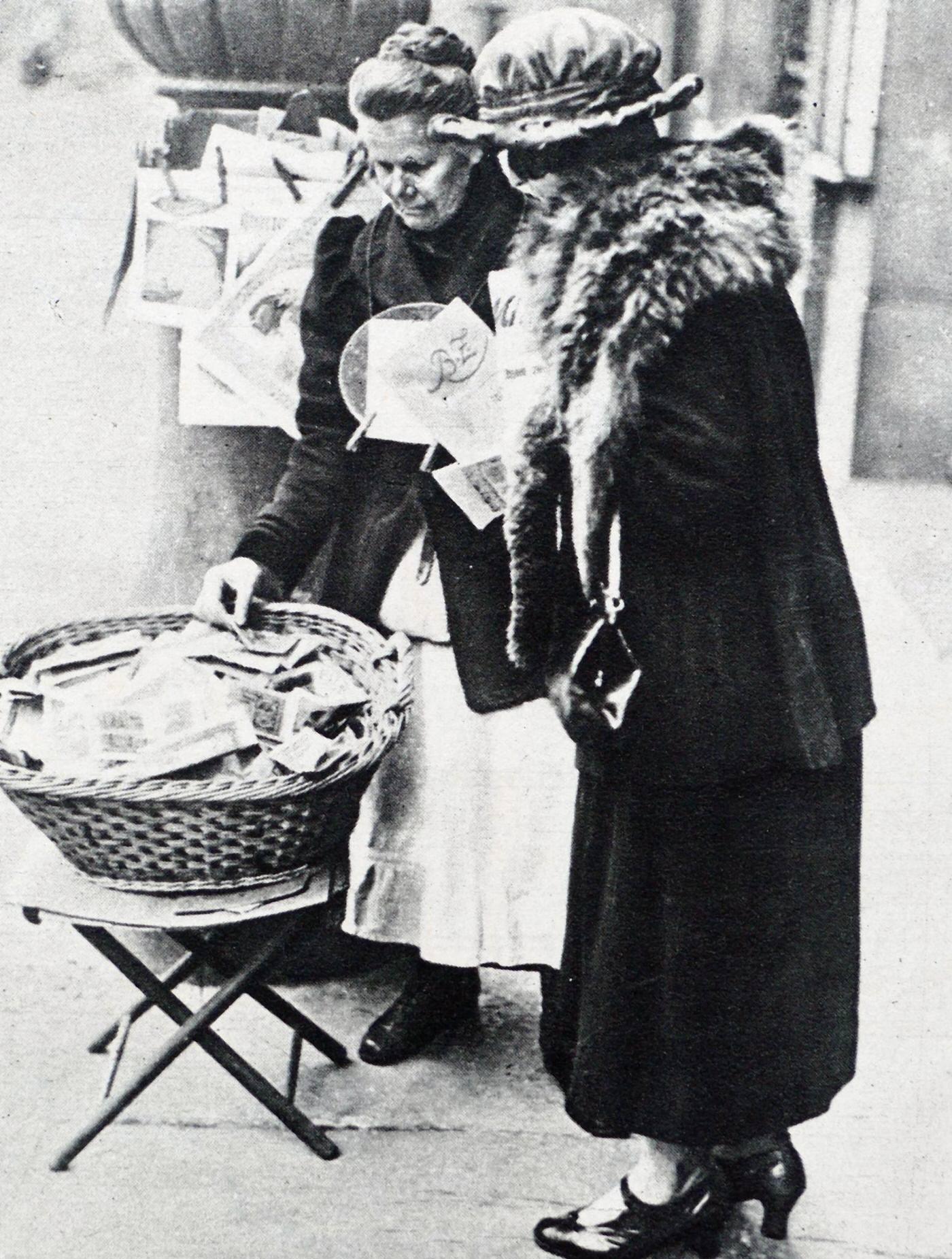 Basket full of banknotes during hyperinflation era in Weimar Germany, 1923.