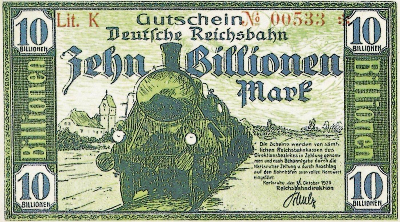 Two billion Reichsmark banknote issued on November 5, 1923, during hyperinflation period.
