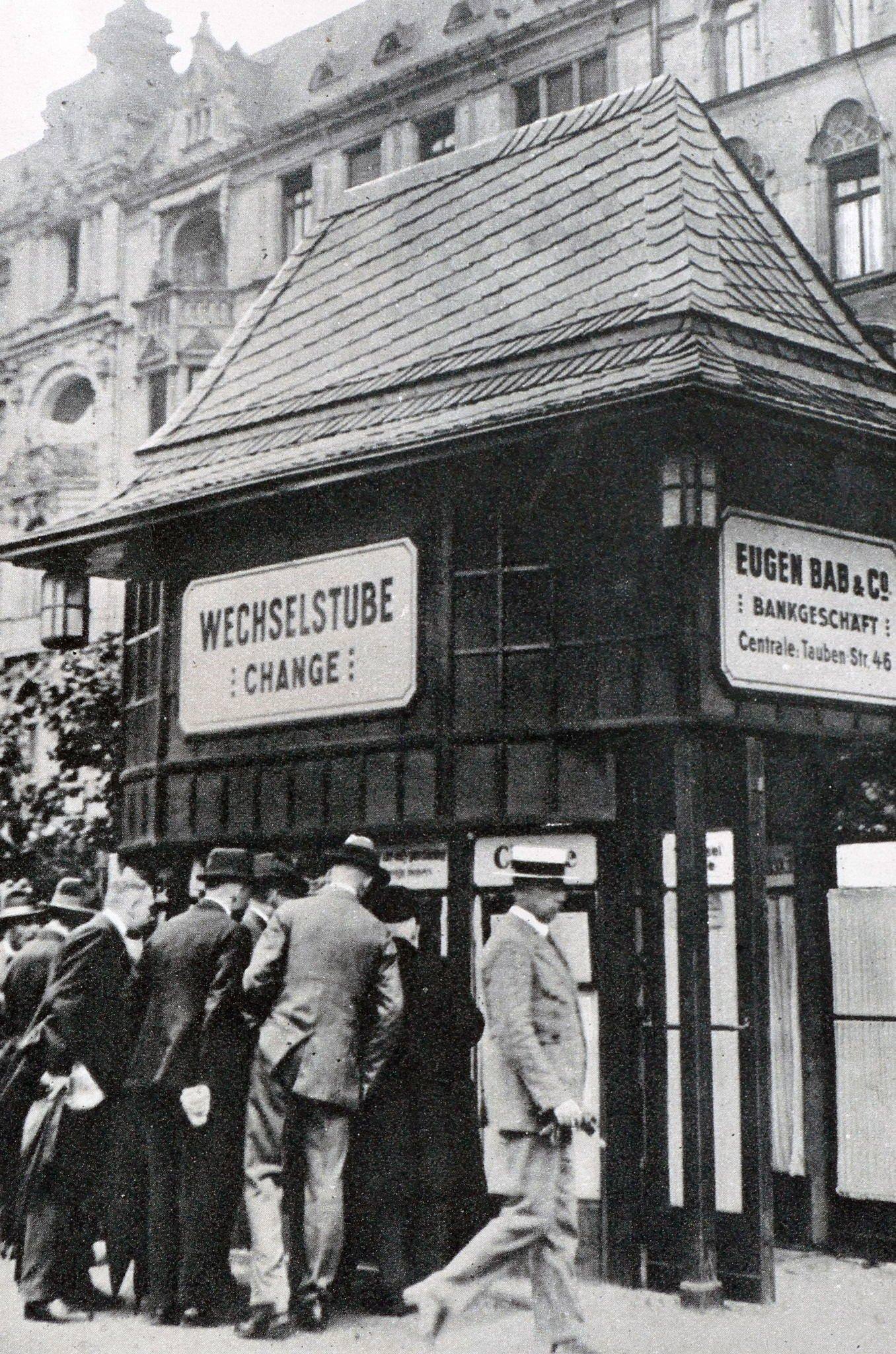 Banknotes transported to pay for groceries during Weimar Germany's hyperinflation, 1923.