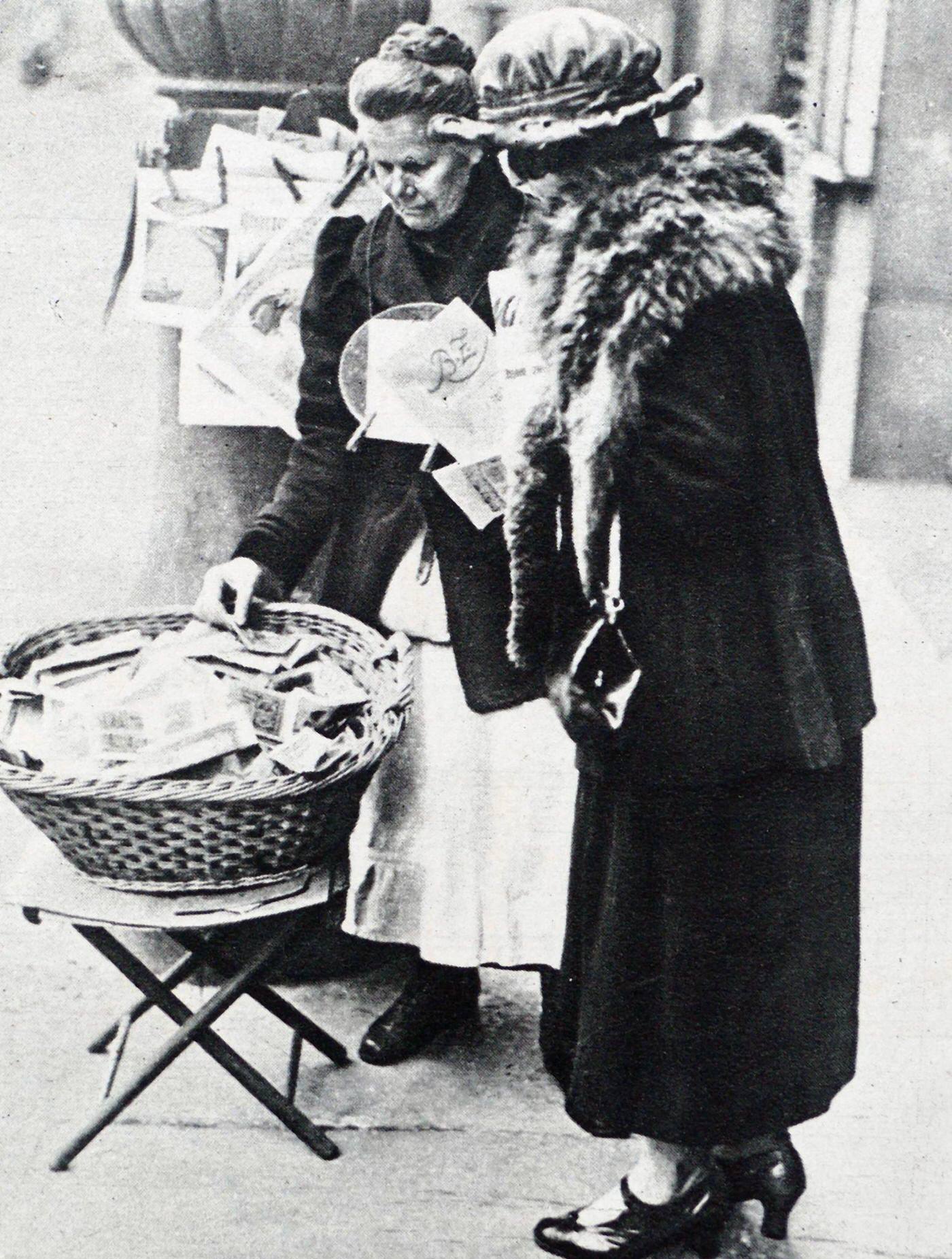 Basket full of banknotes during Weimar Germany's hyperinflation, 1923.