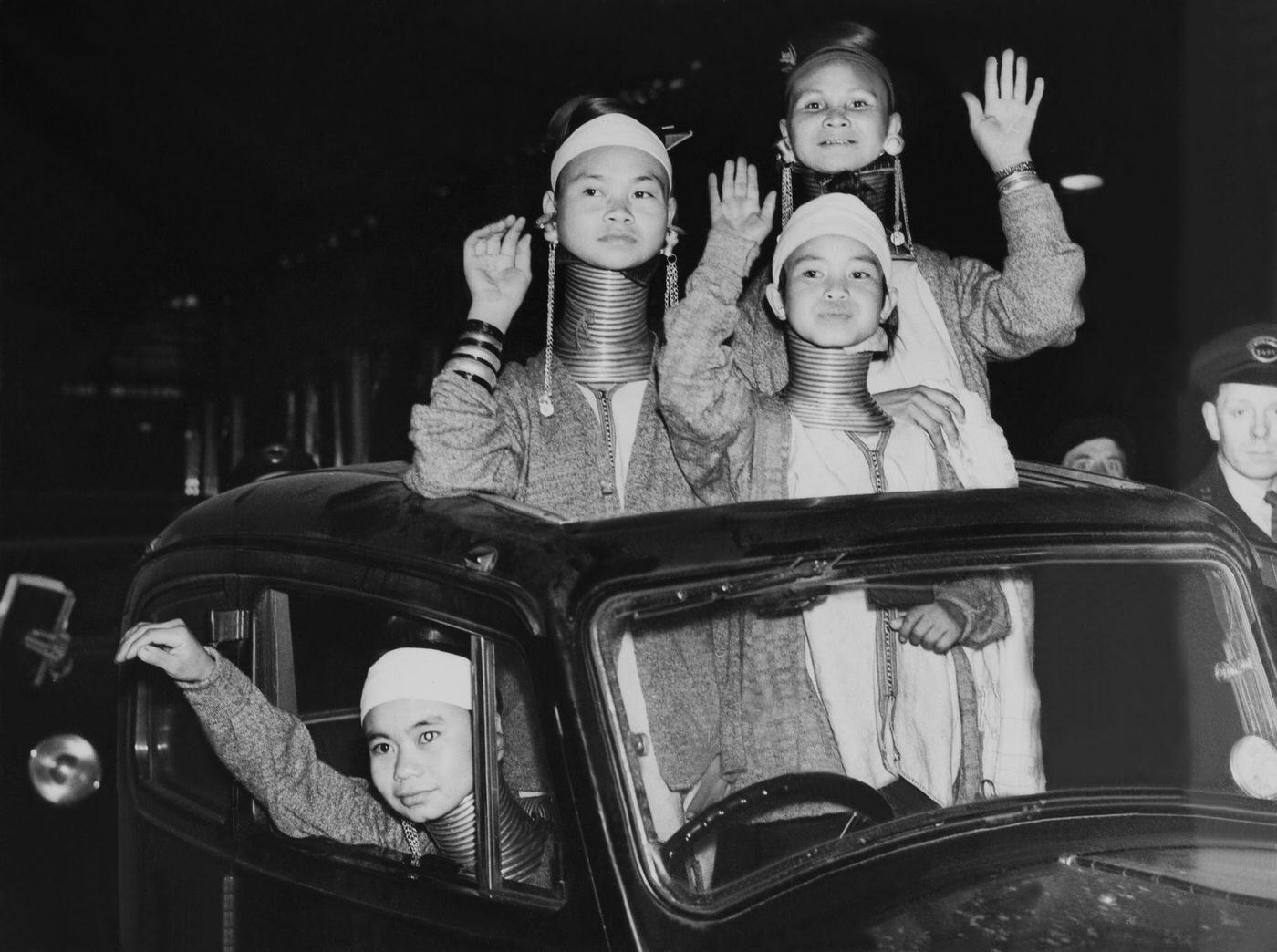 Giraffe Women of Bertram Mills Circus in London, April 1936.