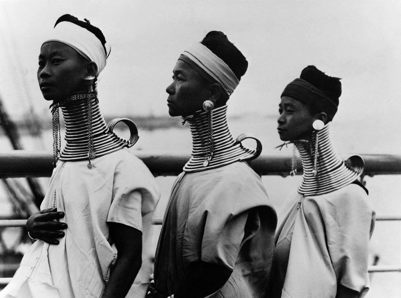 Padaung Giraffe Women of the border mountains between Myanmar and Thailand, 1963.