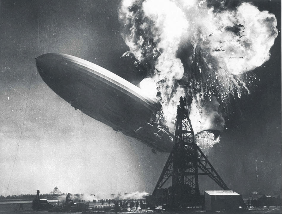 The crash of the German Zeppelin Hindenburg in Lakehurst, NJ, May 6, 1937