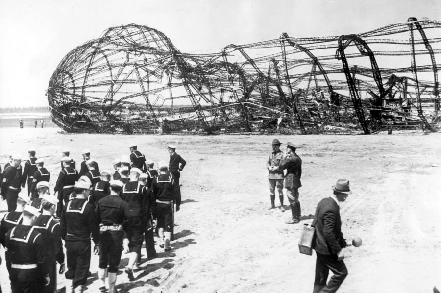 The Zeppelin Hindenburg was only inert skeleton after the disaster inert skeleton