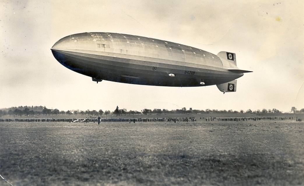 The Hindenburg on its first flight, March 4, 1936
