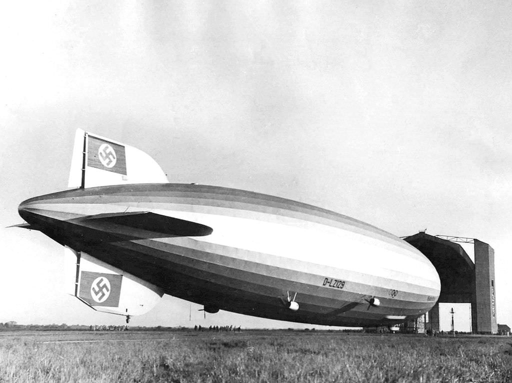 The Hindenburg after its first flight to Rio, April 1936