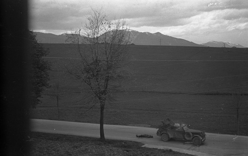 The entire scene was captured by the unknown photographer from the window of a building in the camp.