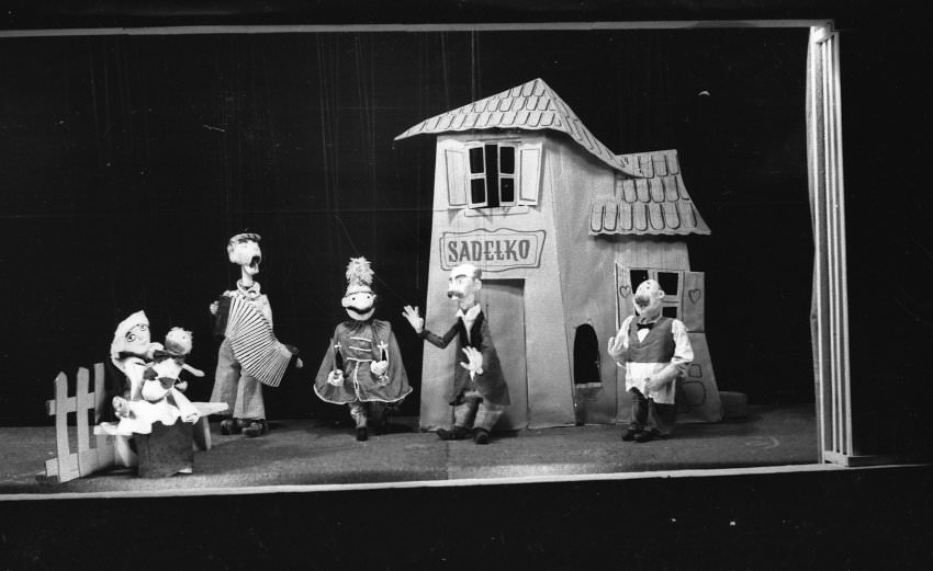 A scene from a marionette theater.