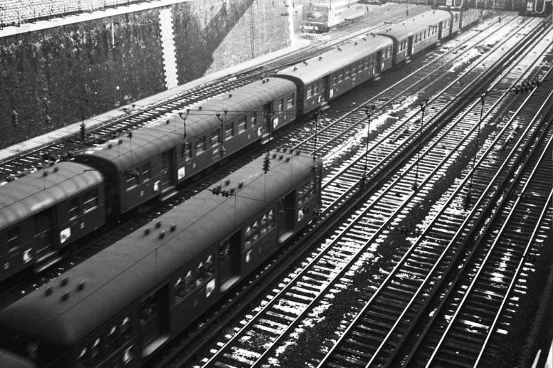 Commuter service at Gare St. Lazare, Paris, December 1969