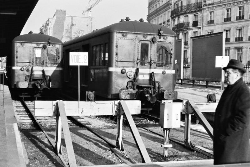 From Gare St. Lazare on a commuter rail line entirely within the city, Paris, December 1969