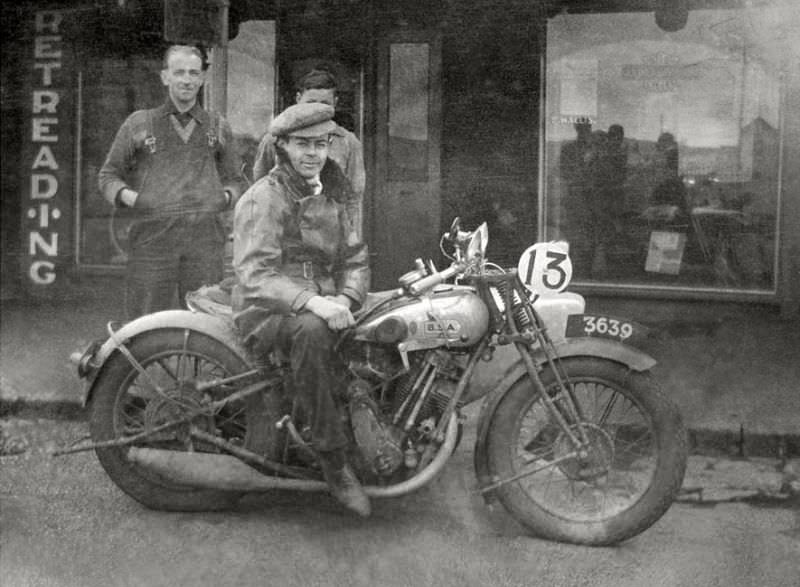 A BSA motorcycle and sidecar outside a cycle shop in Victoria, Australia, 1927