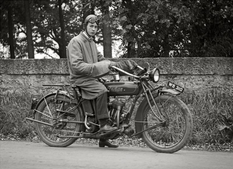 Indian motorcycle, somewhere in Scotland, 1915