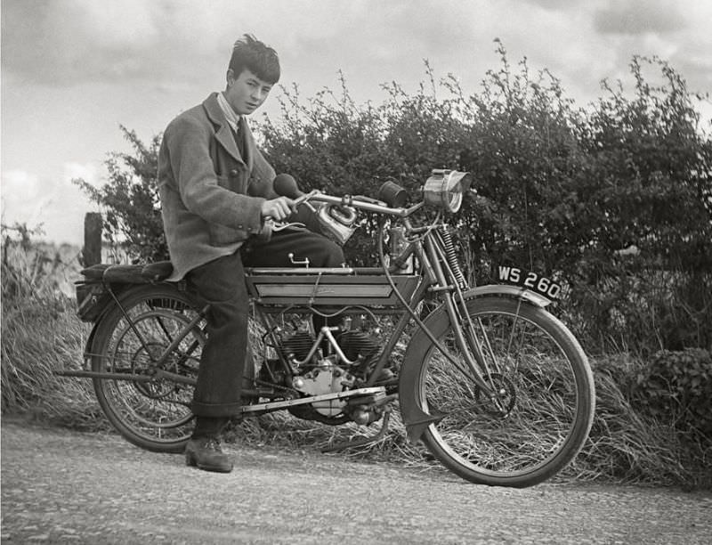 Royal Enfield motorcycle, somewhere in Scotland, 1915