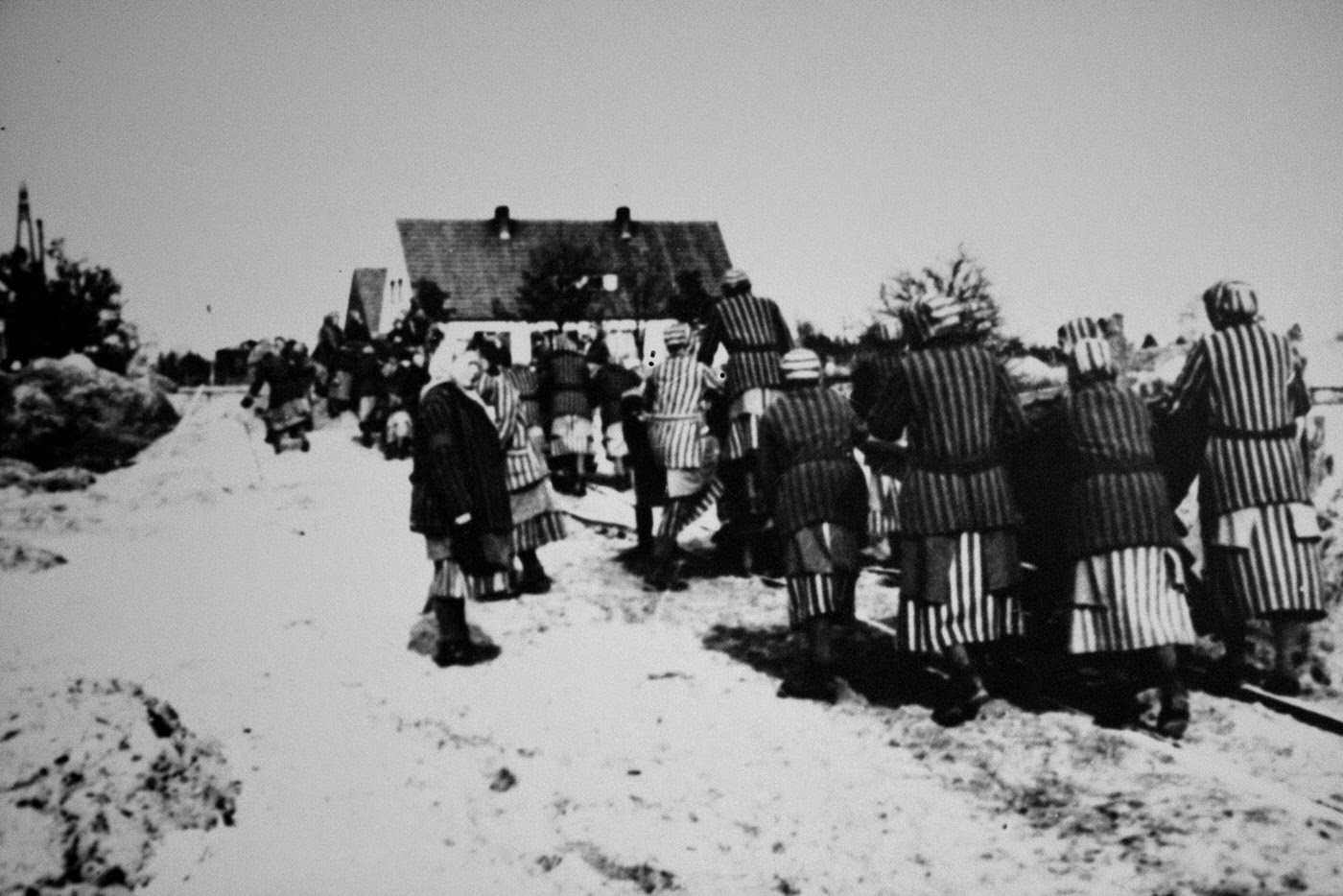 Female prisoners at forced labor in the Ravensbruck concentration camp.
