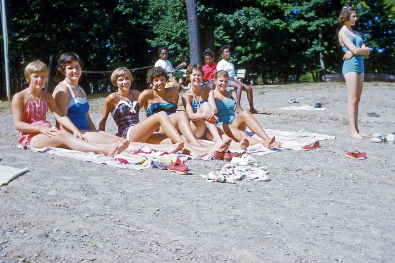 L to R- Sally Minor, Judy Sprague, Joan Postlewait, Muriel Tabor, Linda Buhl, Elaine Osborn, Counselors, 1957