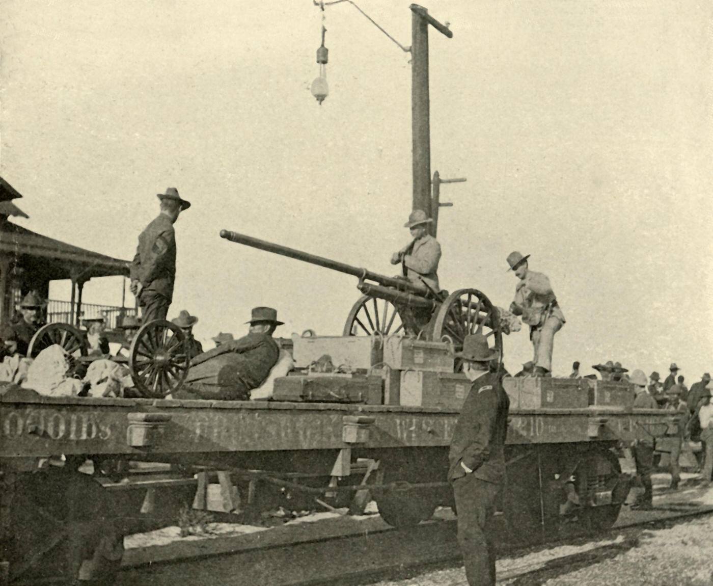 Sergeant Borrowe and the Dynamite Gun during the Spanish-American War, June 1898, Port Tampa, Florida.