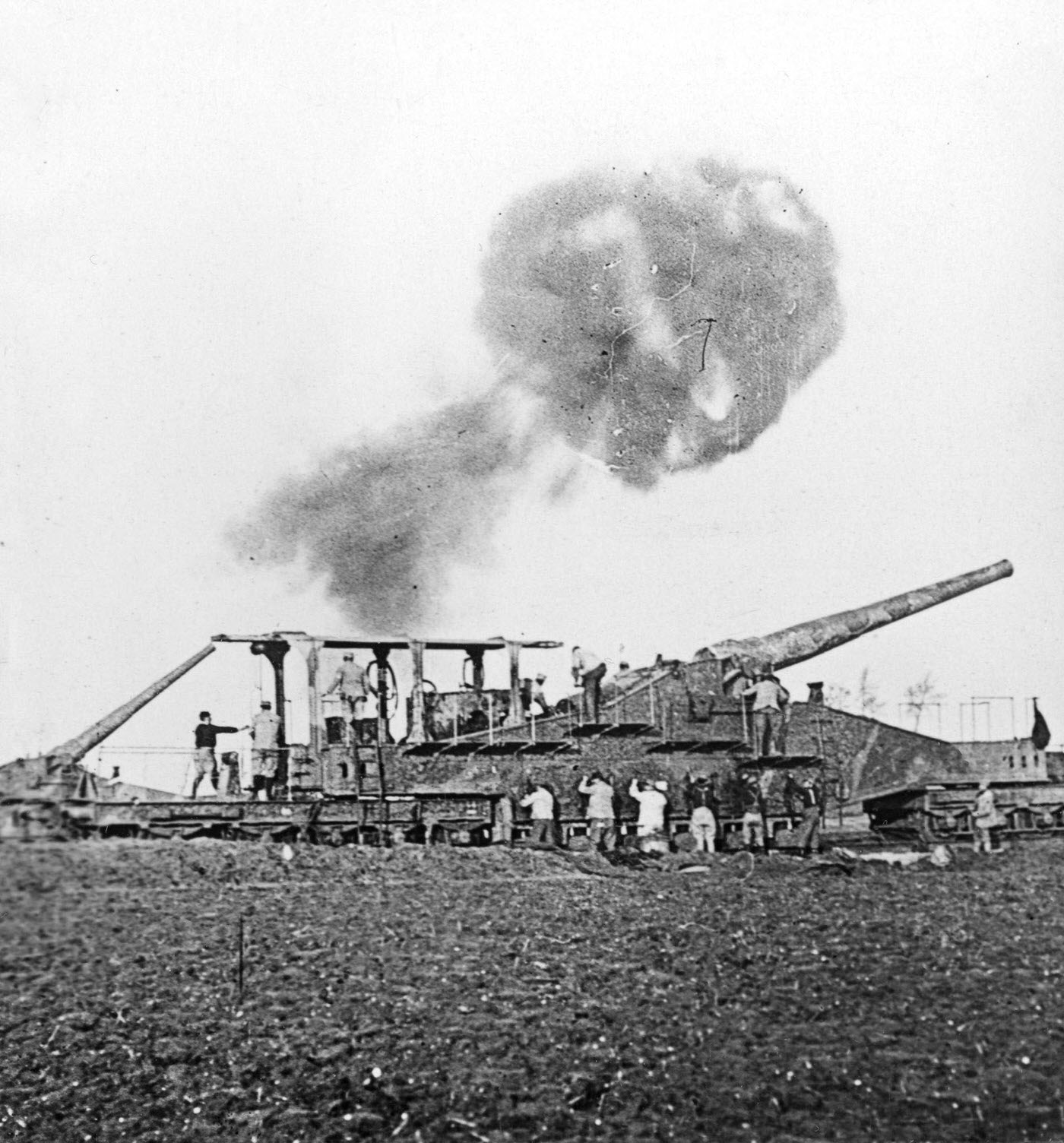 British 16-inch railway guns in action during World War I