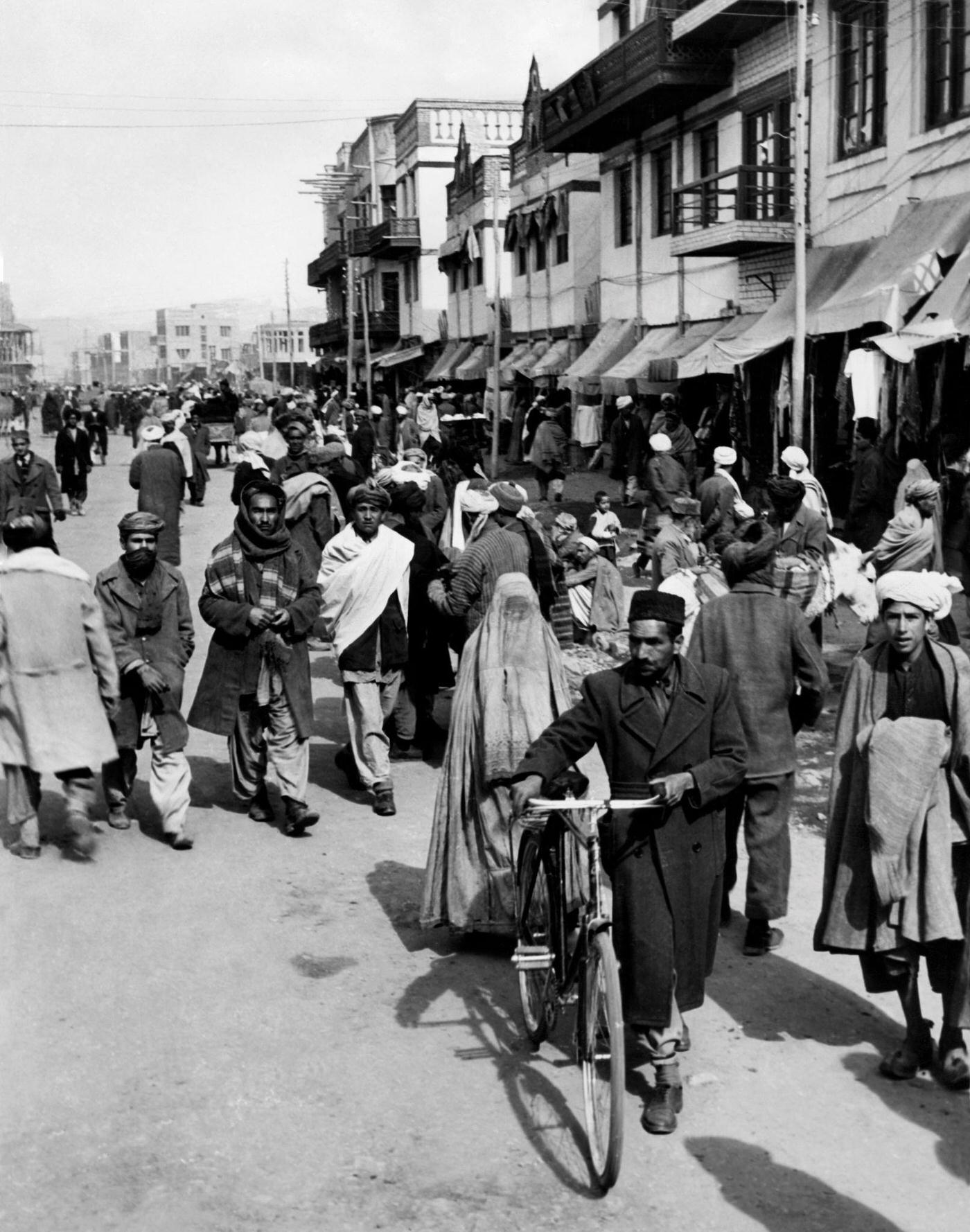 Crowded street in Kabul, 1956.