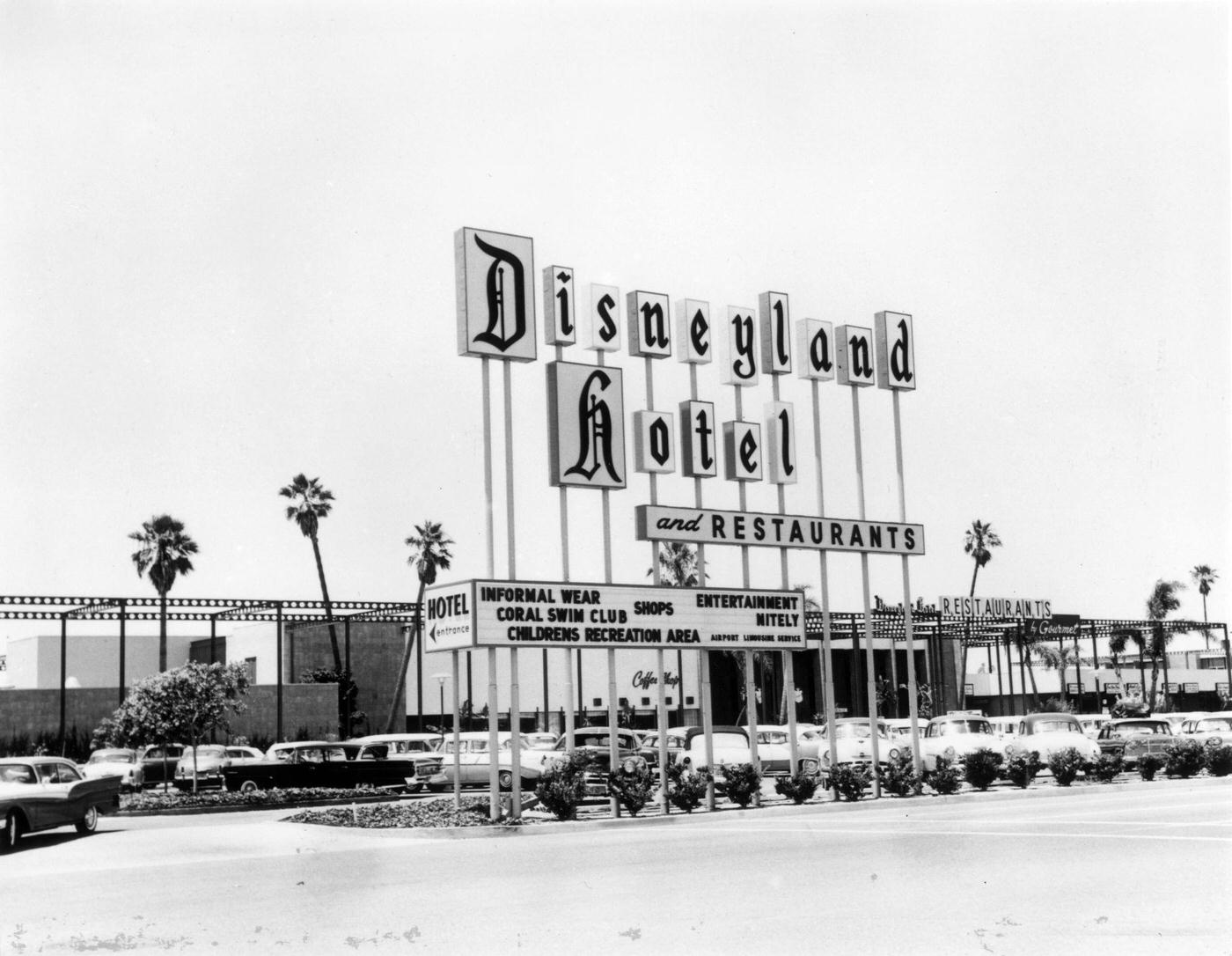 The Disneyland Hotel at Disneyland amusement park in Anaheim, California, 1960