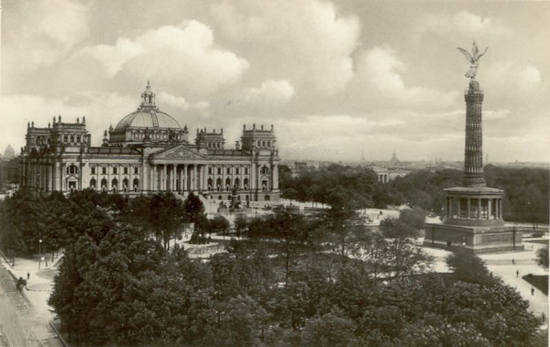 The Reichstag with the Victory Column, Berlin, 1930